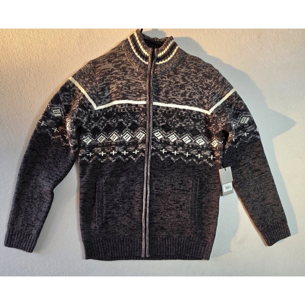 Size M NWT- Amongst Others Men's Full Zip Knit Sweater Jacket Black Melange
